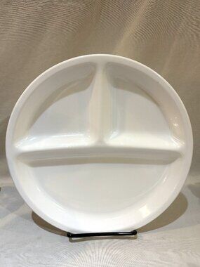 Vintage Arc France White Glass Divided Dish Dinner Plate 9 7/8"